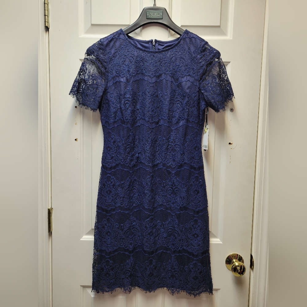Kensie Midnight Blue Lace Mini Dress Size 6 Cocktail Evening - Picture 5 of 15